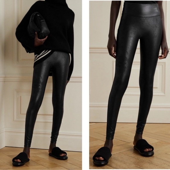 SPANX Faux Leather Stretch Power Waistband Tummy Control Legging Yoga Medium NEW - Picture 1 of 13